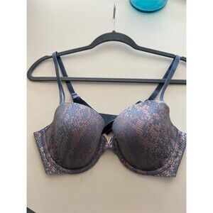 Victoria's Secret Lined Demi Bra Womens 36C Gray Pink Snakeskin Underwire